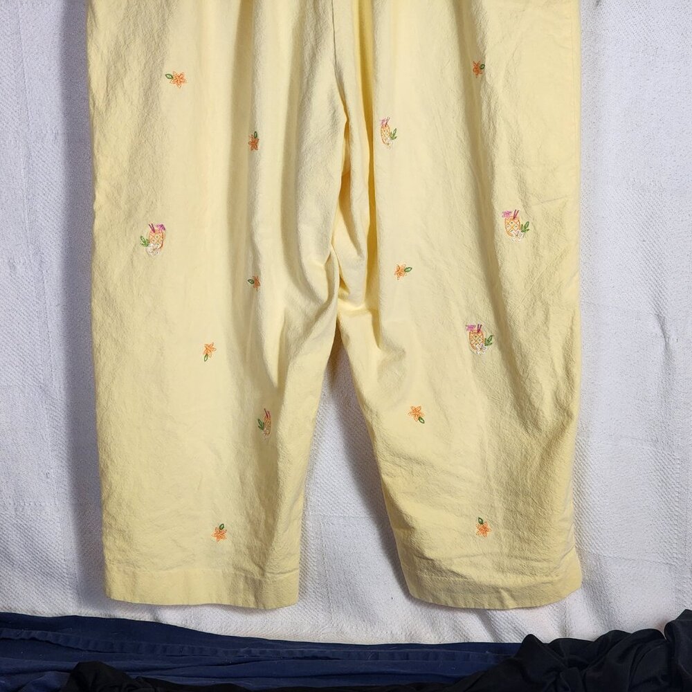 Alfred Dunner Yellow Umbrella Drink Embroidery Cotton Elastic Waist Pant Size 16 - Picture 12 of 16